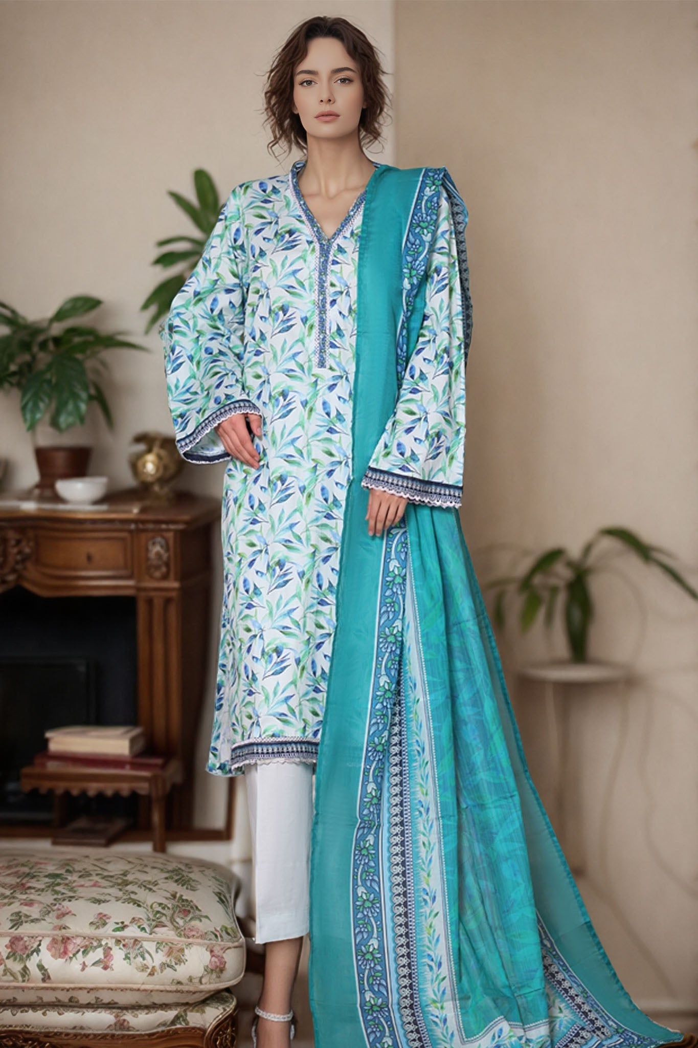 Bin Saeed Stitched 3 Piece Printed Cotton Vol-03 Collection'2025-WC-2415-Ferozi