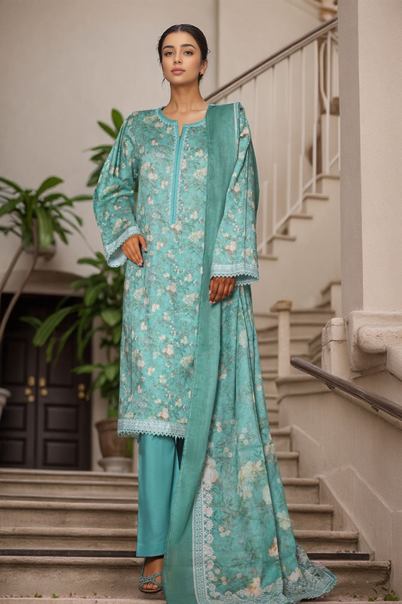 Bin Saeed Stitched 3 Piece Printed Cotton Vol-03 Suit-WC-2423-Green