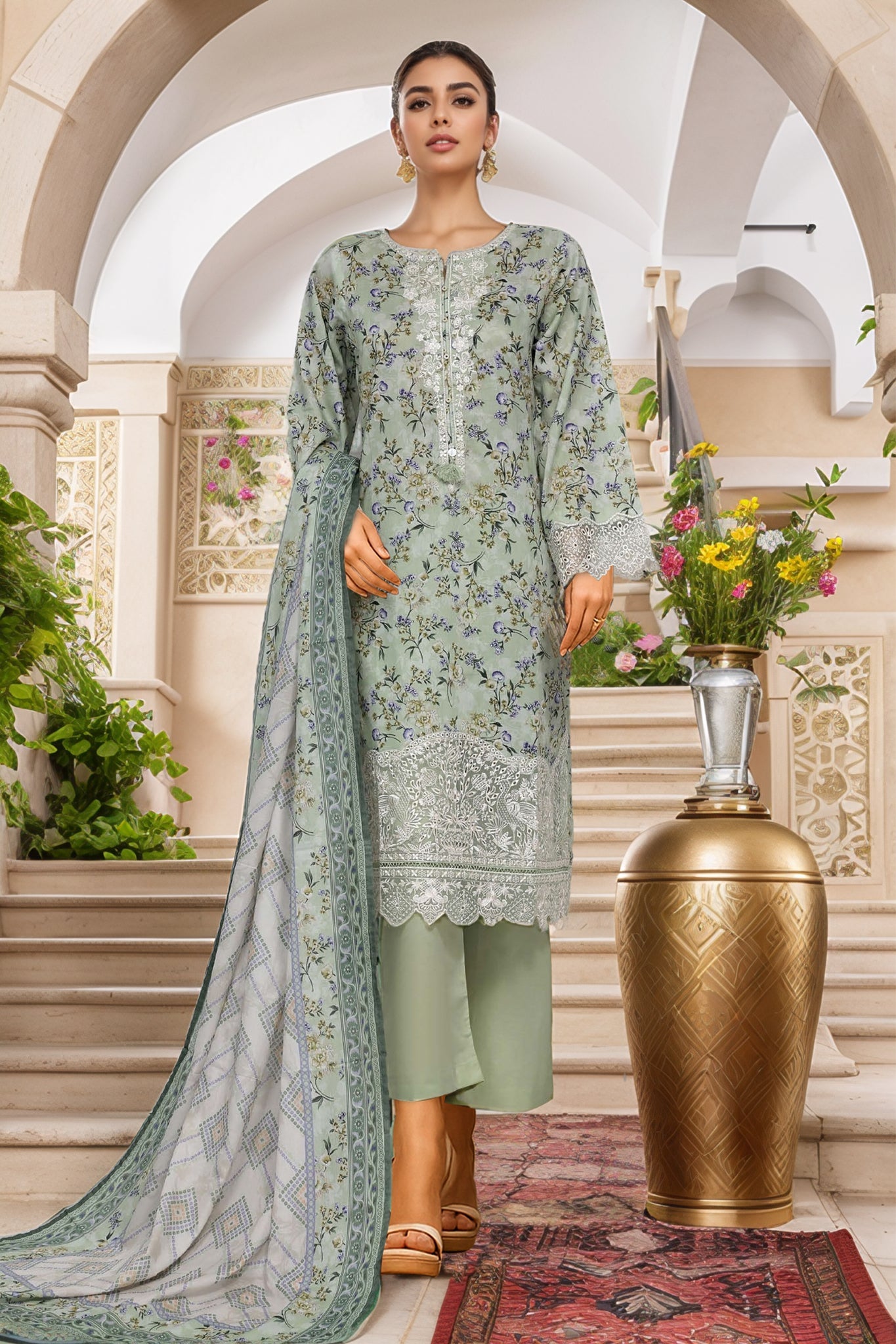 Raya By Sada Bahar Stitched 3 Piece Festive Emb Lawn Collection-CW-D-3999-Pista