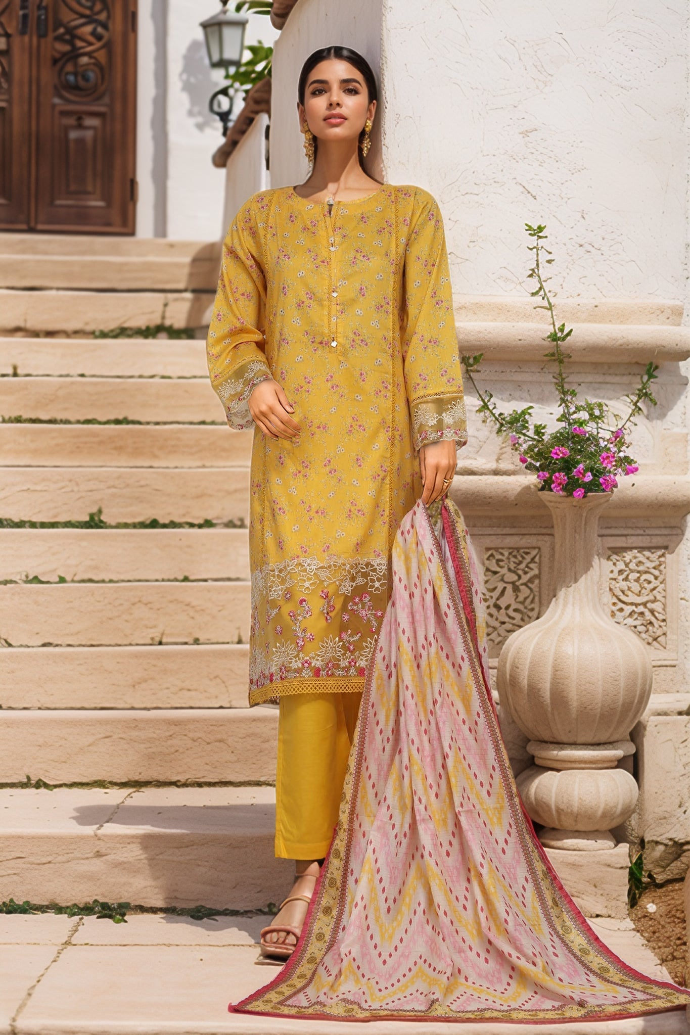 Raya By Sada Bahar Stitched 3 Piece Festive Emb Lawn Collection-CW-D-4072-Yellow