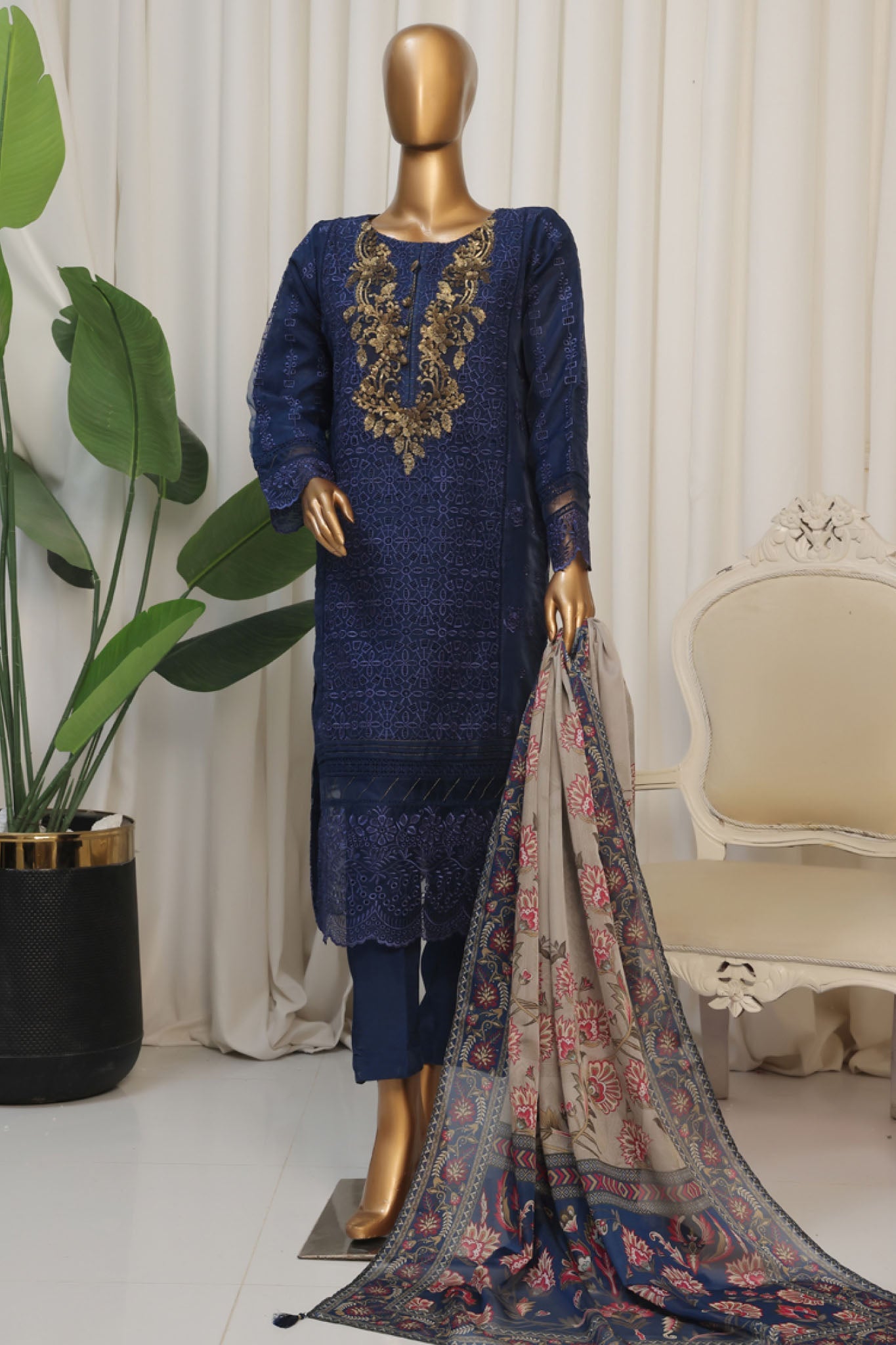Falsafaa By HZ Stitched 3 Piece Festive Formals Vol-06 Collection-HZK-178-Navy