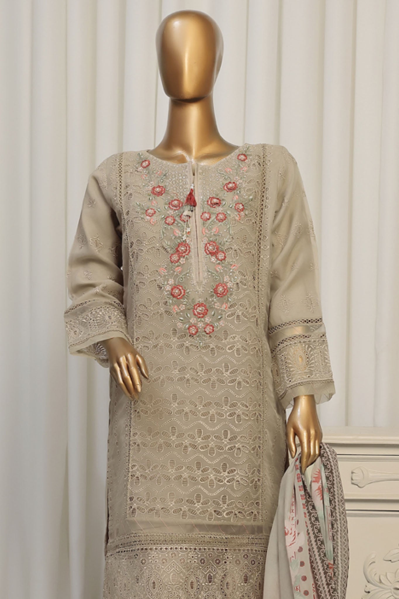 Falsafaa By HZ Stitched 3 Piece Festive Formals Vol-06 Collection-HZK-178-Camel Brown