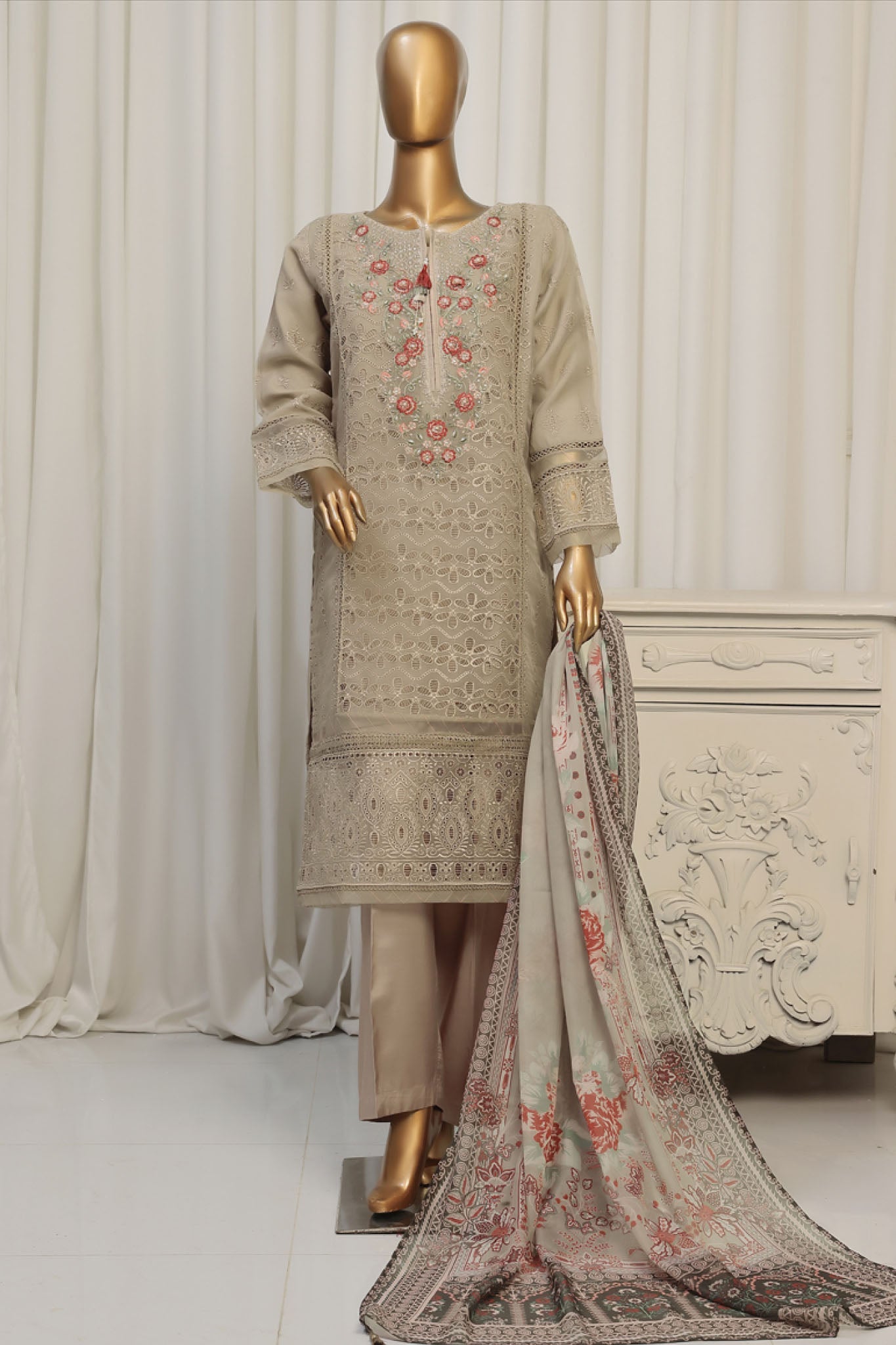 Falsafaa By HZ Stitched 3 Piece Festive Formals Vol-06 Collection-HZK-178-Camel Brown
