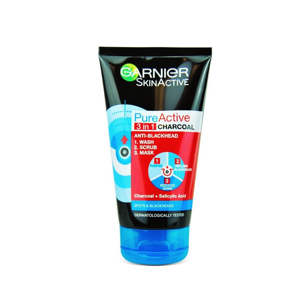 Garnier 3 In1 Pure Active Charcoal Face Wash Mask Scrub 100 Ml
