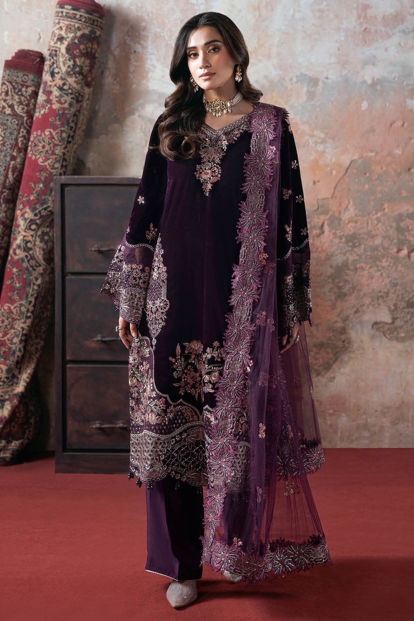 Ramsha Unstitched 3 Piece Luxury Velvet Vol-07 Suit-V-704