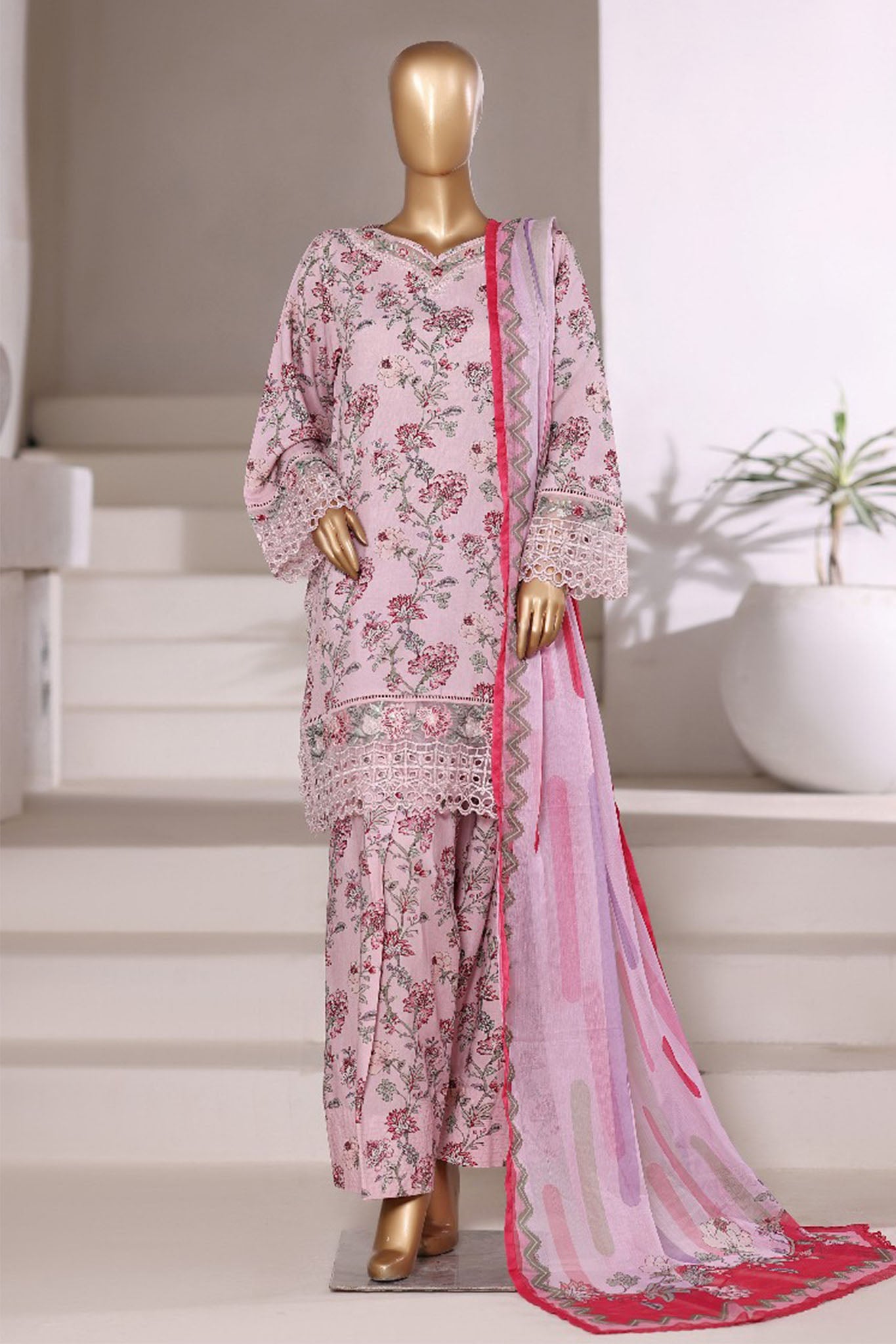 Malika By Sada bahar Stitched 3 Piece Viscose With Farshi Shalwar Vol-01 Collection'2025-VCK-541-Pink
