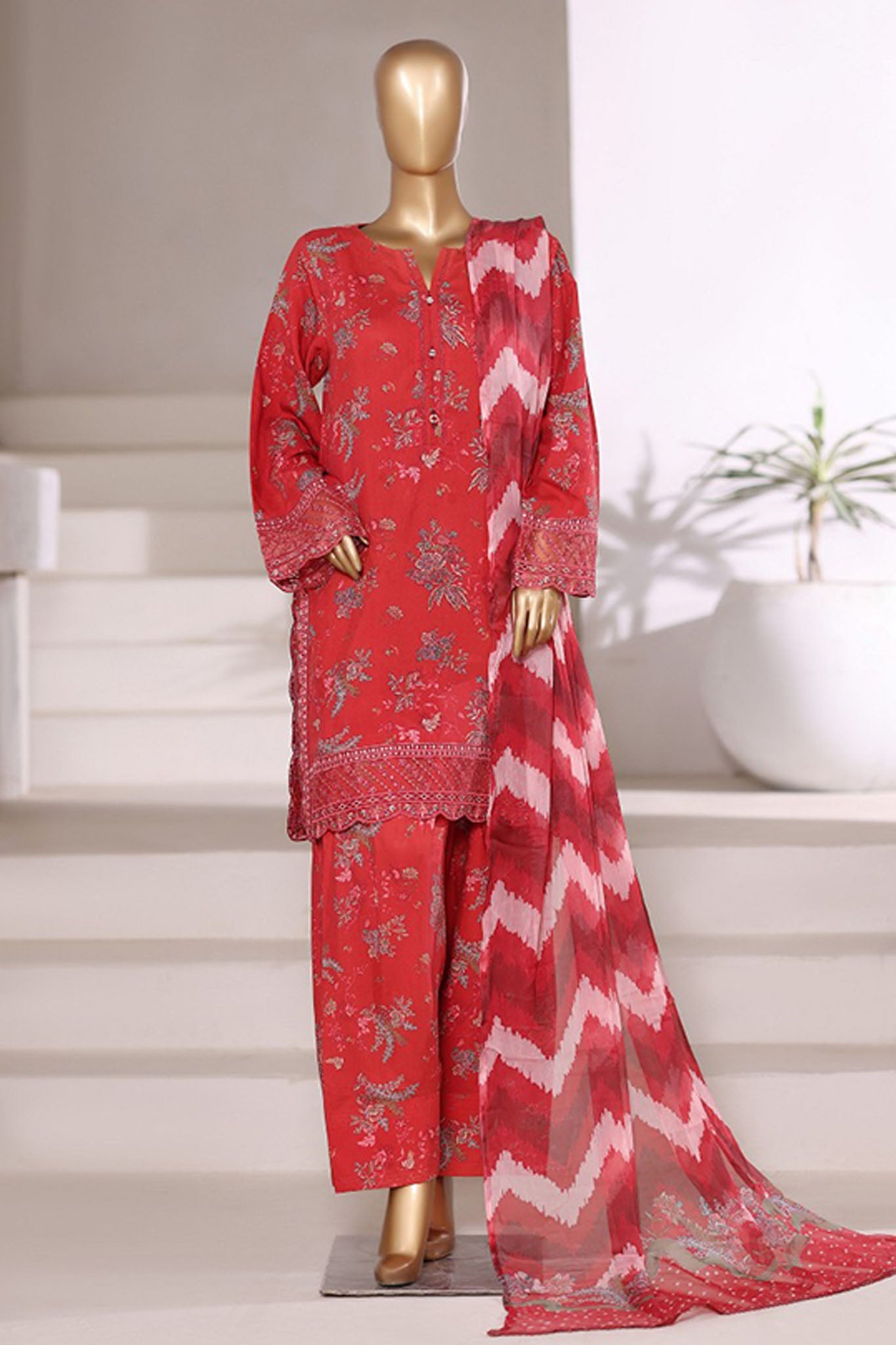 Malika By Sada bahar Stitched 3 Piece Viscose With Farshi Shalwar Vol-01 Collection'2025-VCK-544-Red