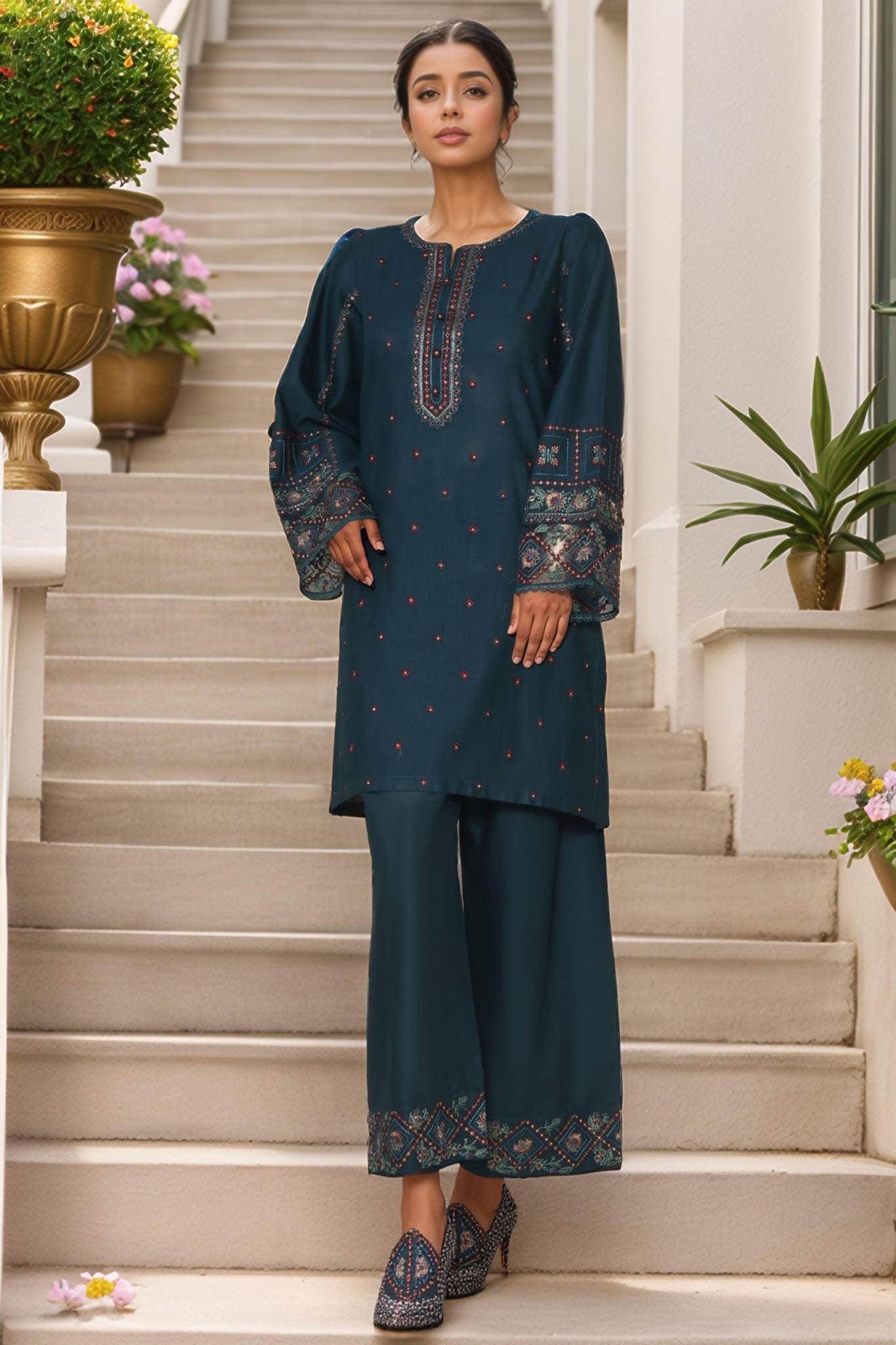 Vybe By Sada Bahar Stitched 2 Piece Emb Cotton Collection'2025-MEL-04-C GREEN