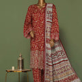 Bin Saeed Stitched 3 Piece Exclusive Emb Cotton Vol-02 Collection'2024-WC-1258-Maroon
