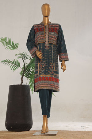 Bin Saeed Stitched 3 Piece Exclusive Emb Lawn With Coat Vol-02 Collection-WC-1736-Blue