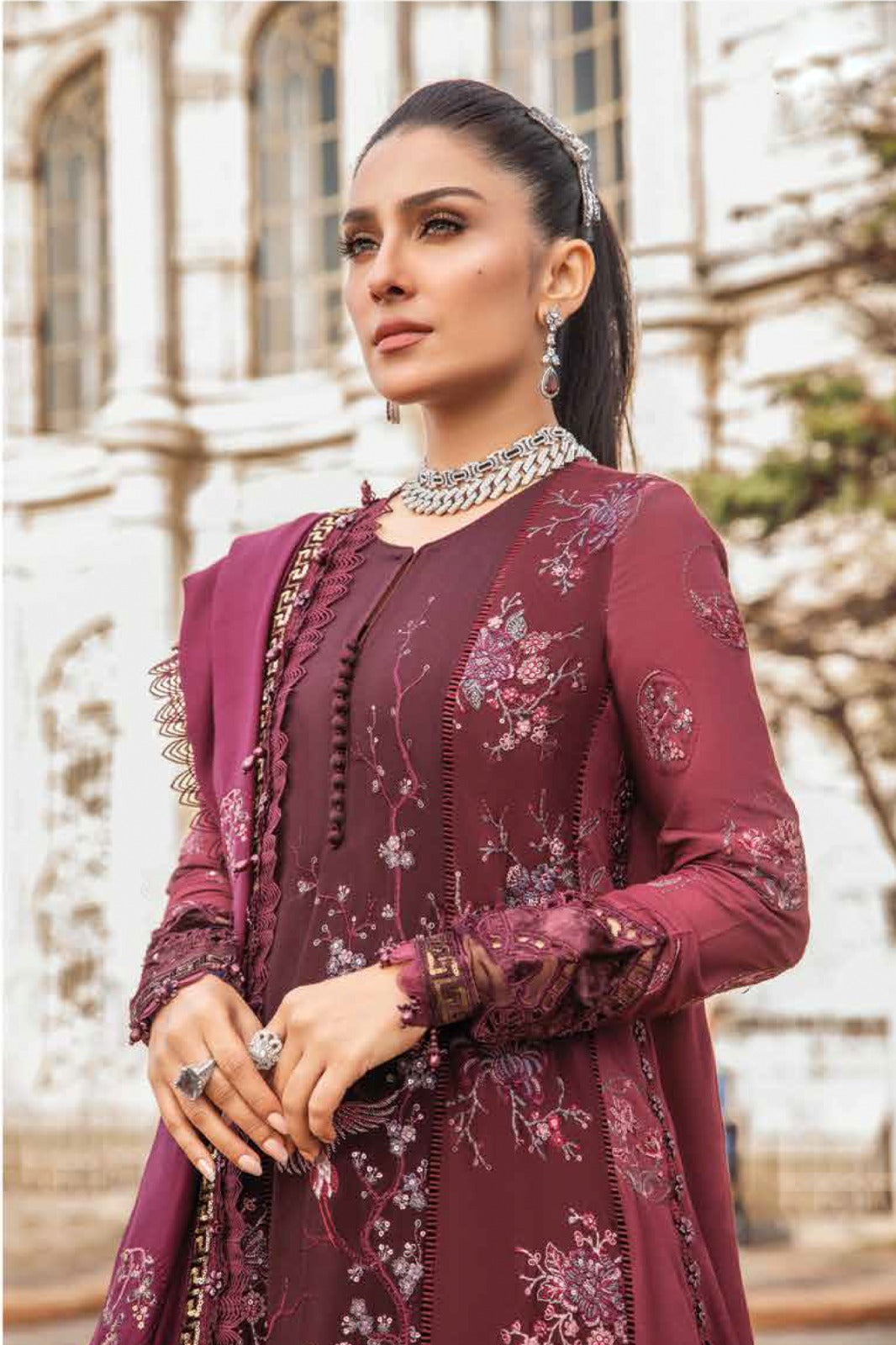 Maria bUnstitched Linen | Aubergine DL-1103