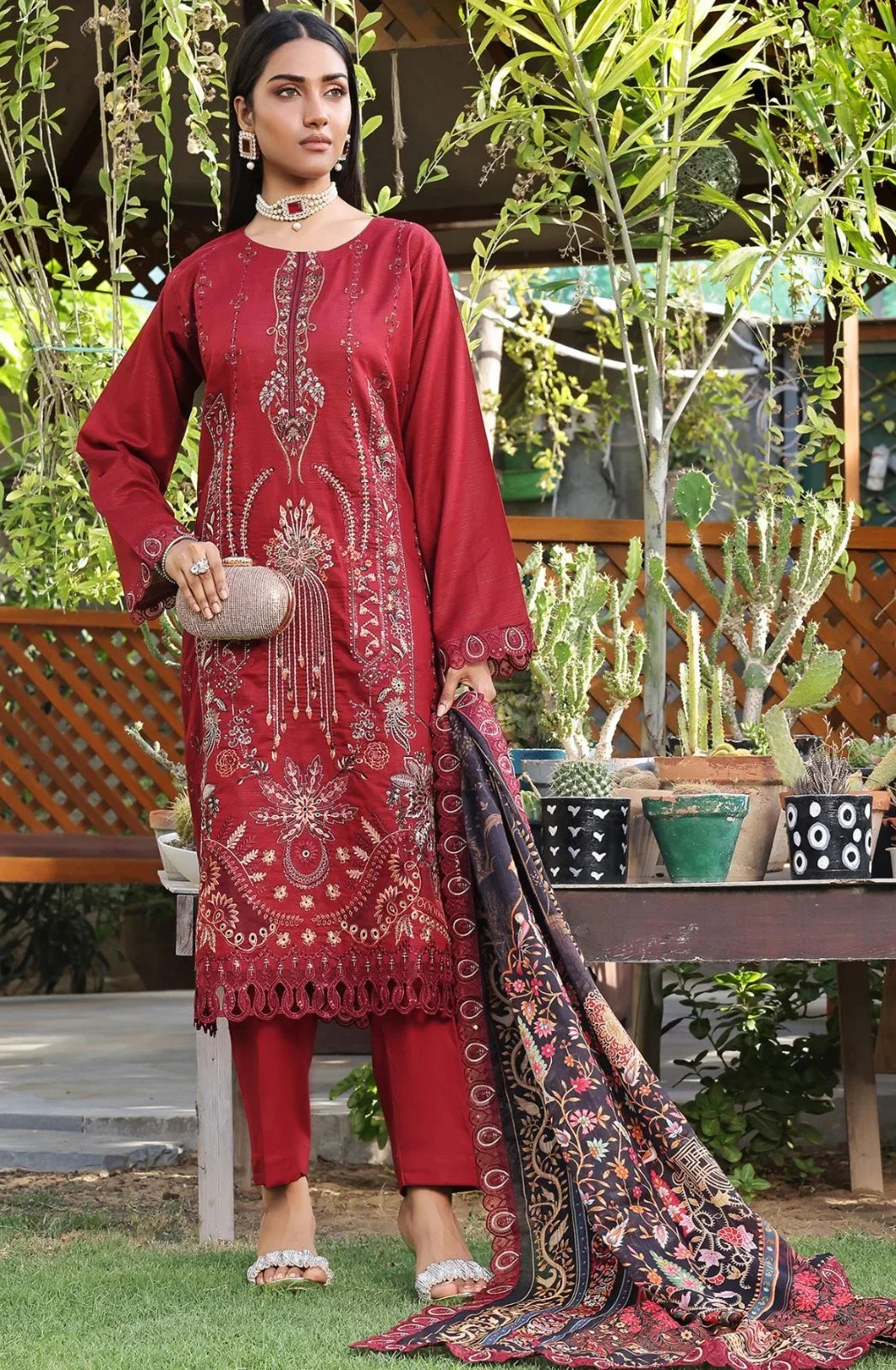 Dressline New Semi Stitched 3 Pcs Emb Cheickenkari & Laserkari Zari Lawn Collection