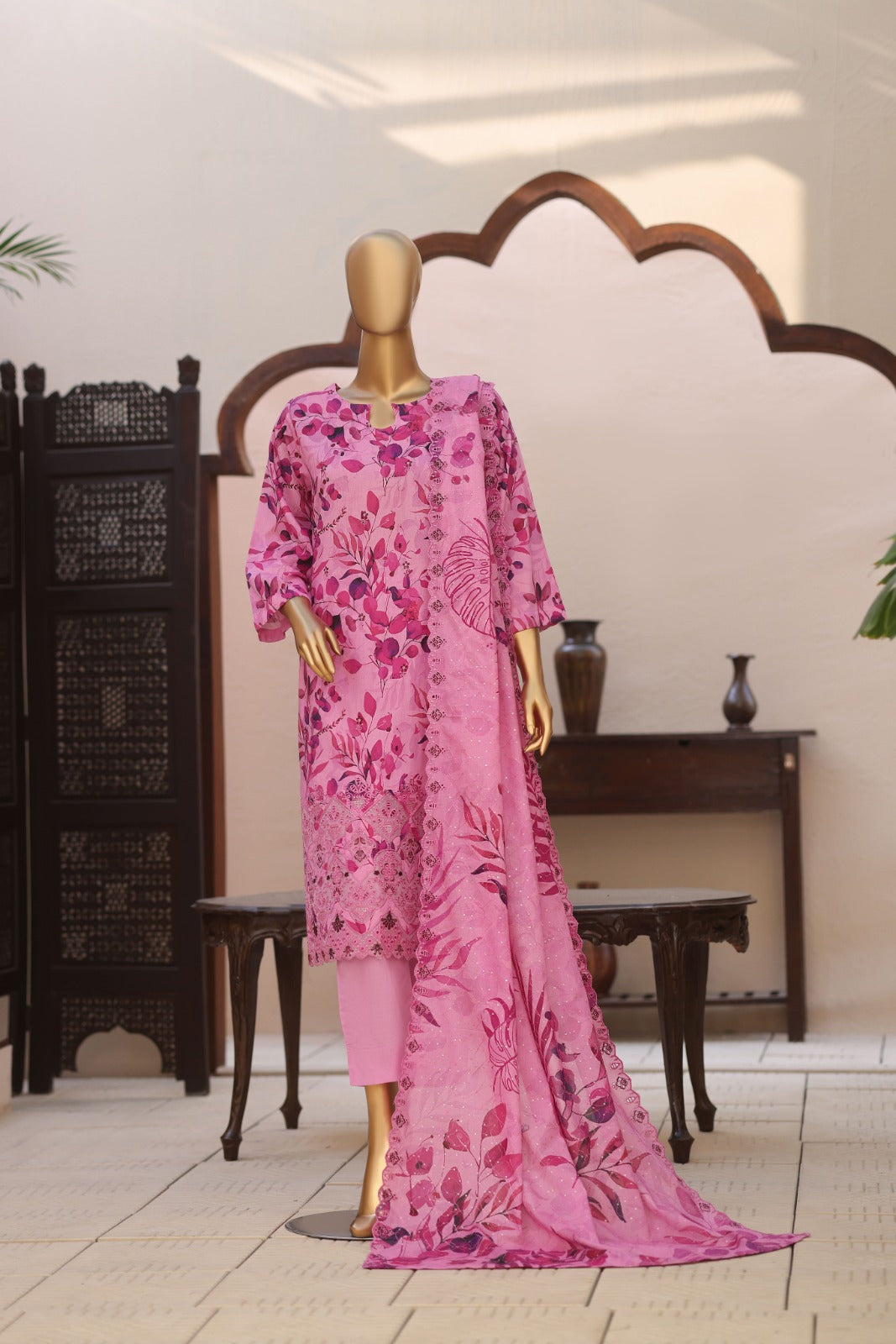 Dr Haris 4D Daman Cutwork Kari Unstitched 3 Piece Lawn Vol-03 Suit-DAM-014