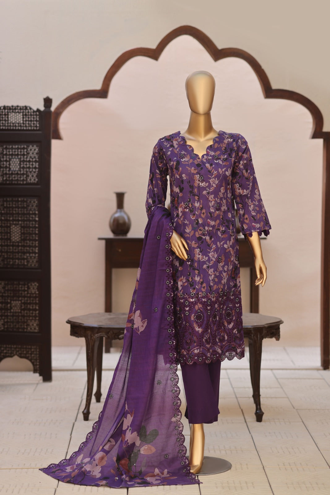 Dr Haris 4D Daman Cutwork Kari Unstitched 3 Piece Lawn Vol-03 Suit-DAM-010