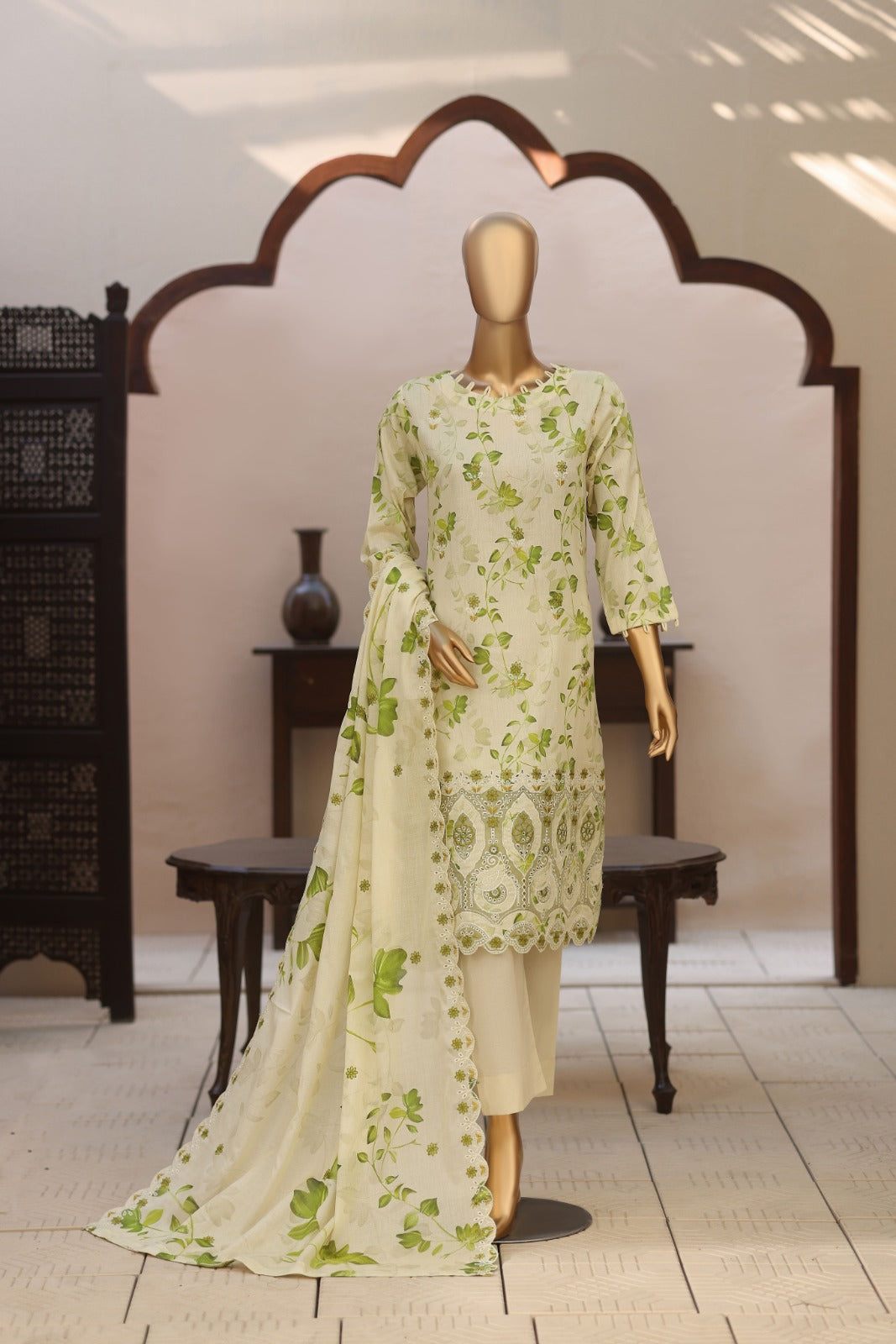 Dr Haris 4D Daman Cutwork Kari Unstitched 3 Piece Lawn Vol-03 Suit-DAM-011