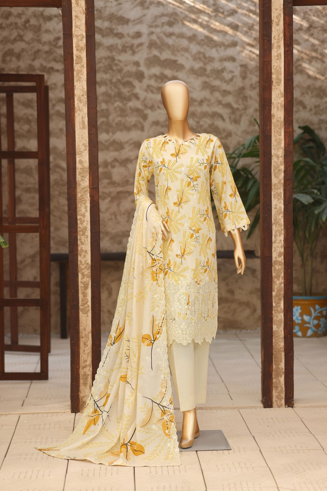 Dr Haris 4D Daman Cutwork Kari Unstitched 3 Piece Lawn Vol-03 Suit-DAM-013