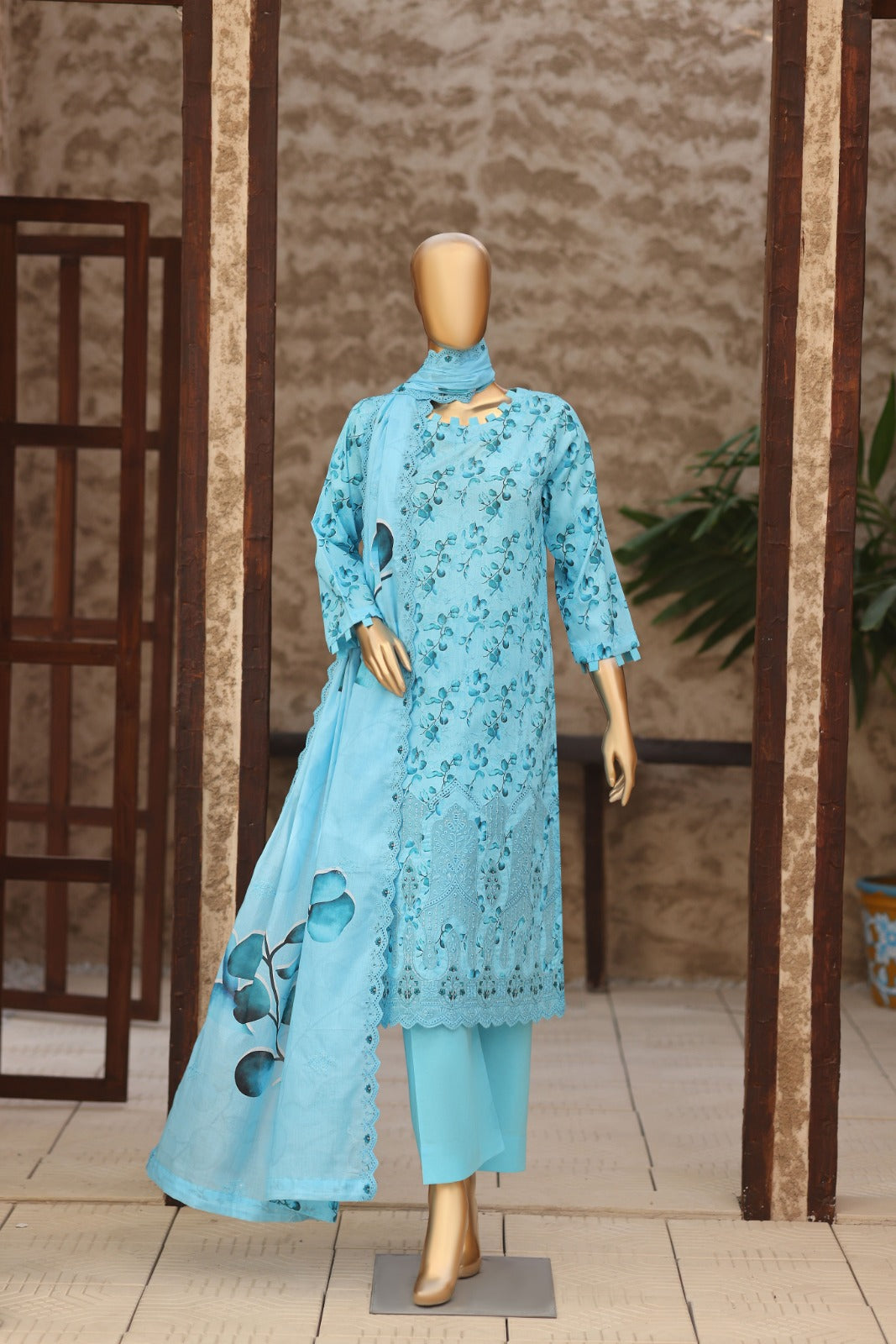 Dr Haris 4D Daman Cutwork Kari Unstitched 3 Piece Lawn Vol-03 Suit-DAM-015