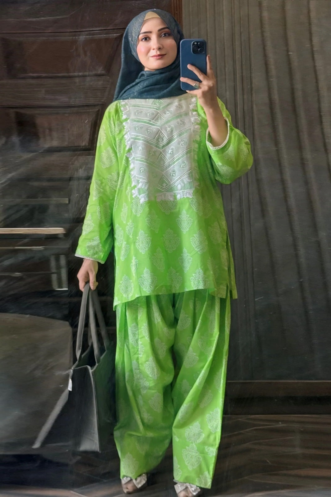 Urban Cut 2 Piece Cotton Embroidred Co- Ord Set with Farshi Salwar