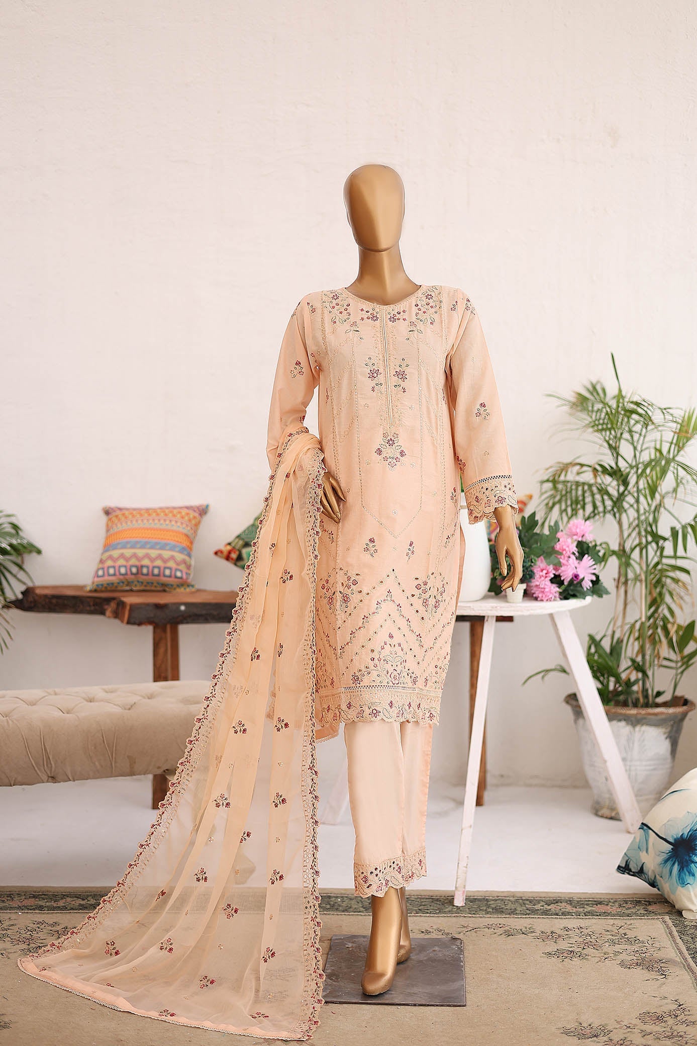 Oswah By Suntex Stitched 3 Piece Digital Printed Chikankari Emb Lawn Suit-Emb-E012024S