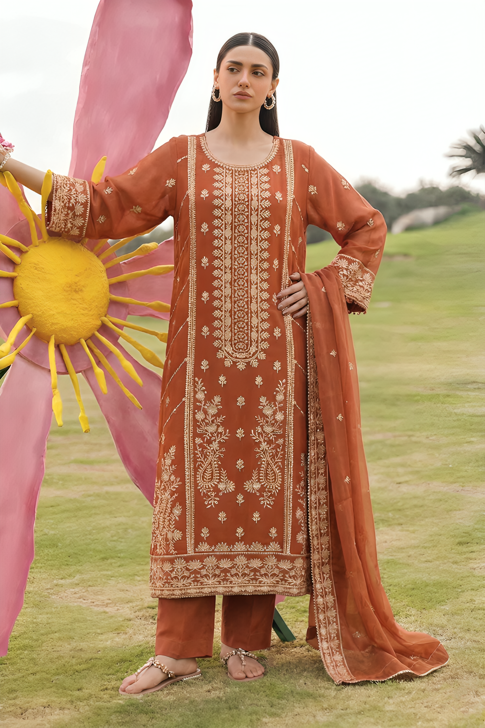 Stitching Cotton Unstitched 3 Piece Emb Chiffon Suit-WFCU-01