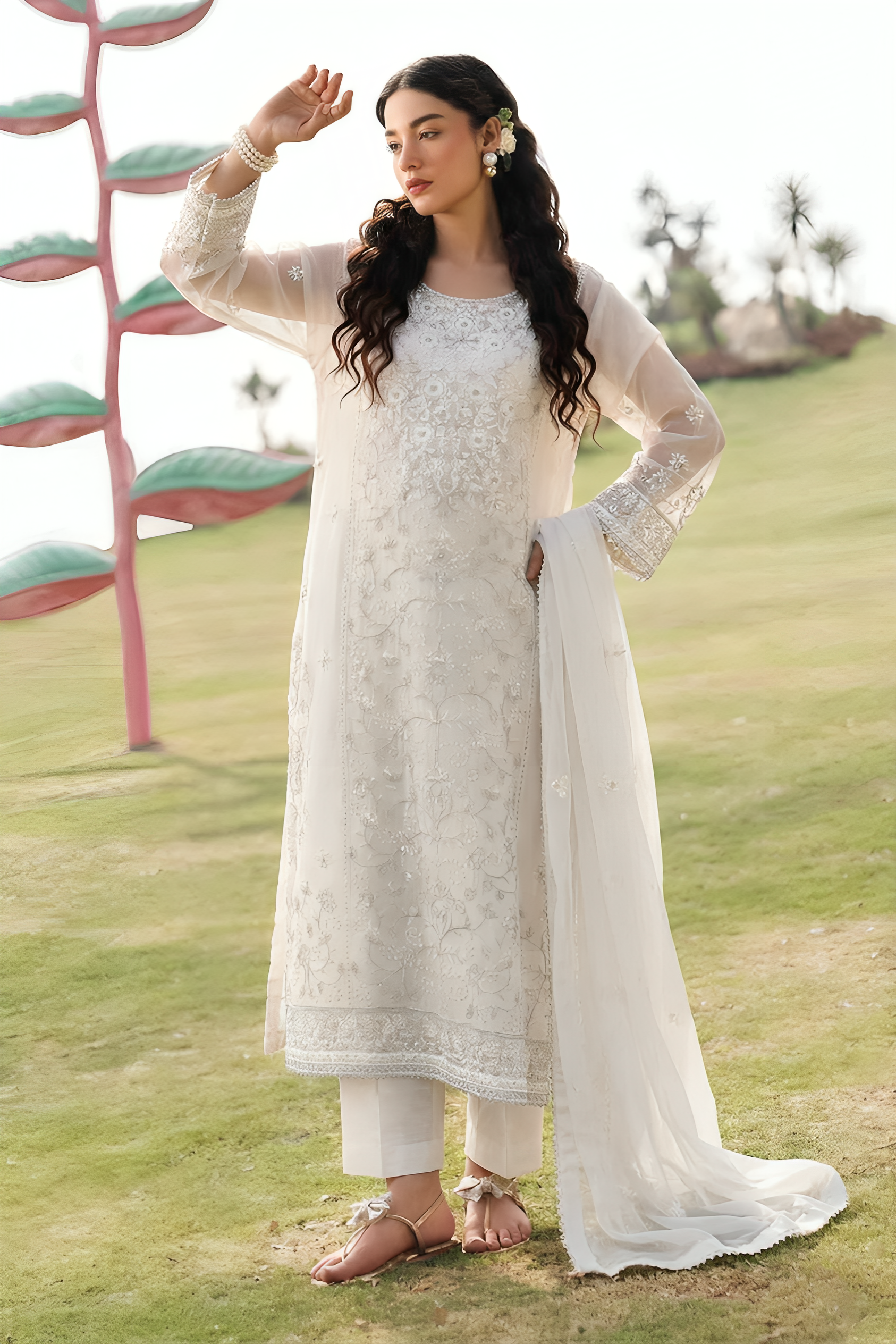 Stitching Cotton Unstitched 3 Piece Emb Chiffon Suit-WFCU-03