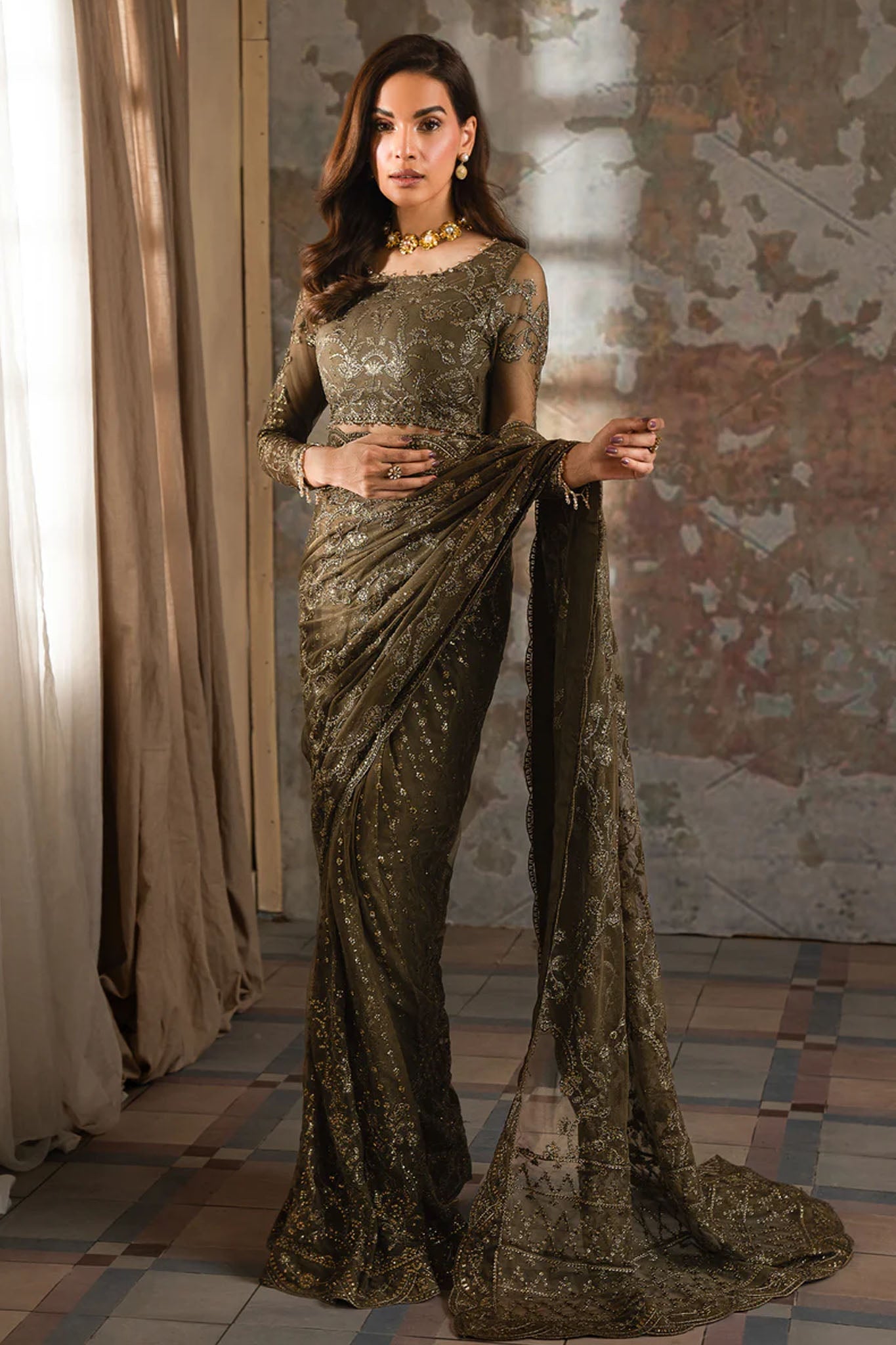 Emirah By Zarif Unstitched 3 Piece Luxury Formals Suit-ZEF 07 JAZAB