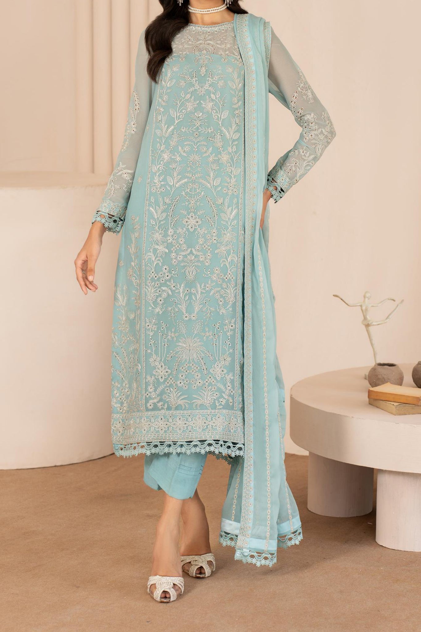 Thread Works By Zarif Unstitched 3 Piece Emb Chiffon Edit Suit-ZL-02-Sahiba