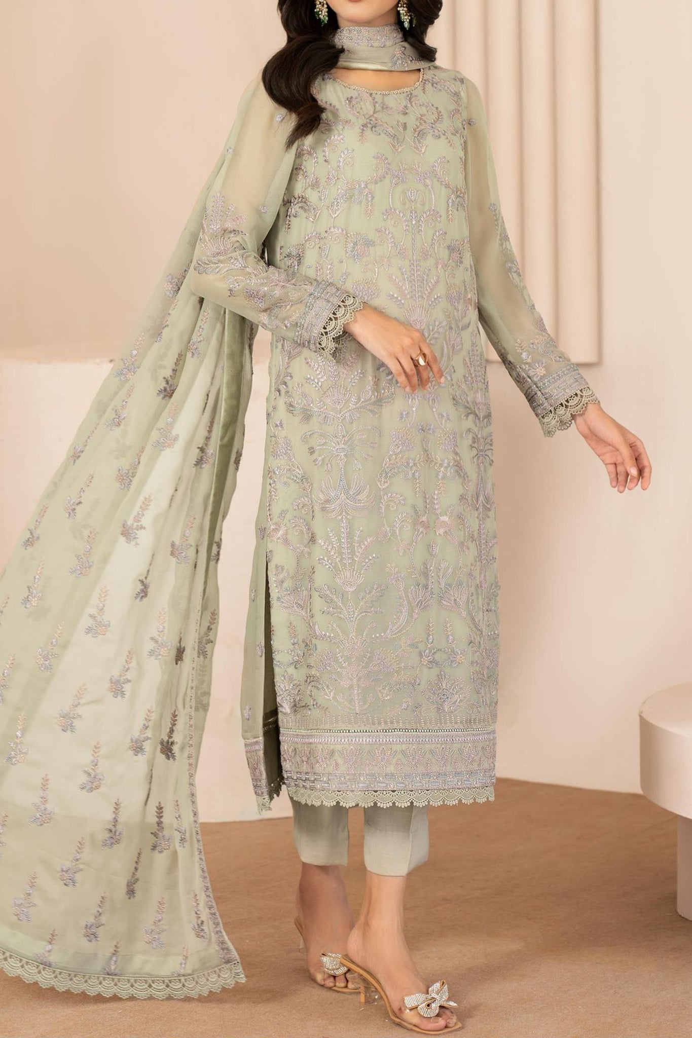 Thread Works By Zarif Unstitched 3 Piece Emb Chiffon Edit Collection'2024-ZL-04-Afsa