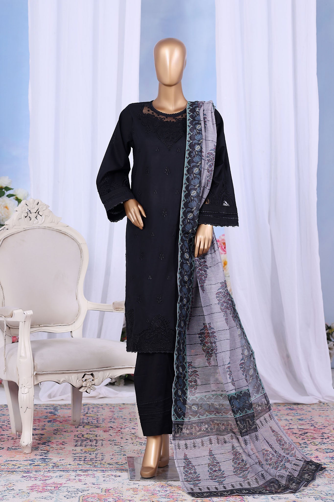 Khombi Stitched 3 Piece Casual Pret Cotton Collection'2025-Zebra Lines Black