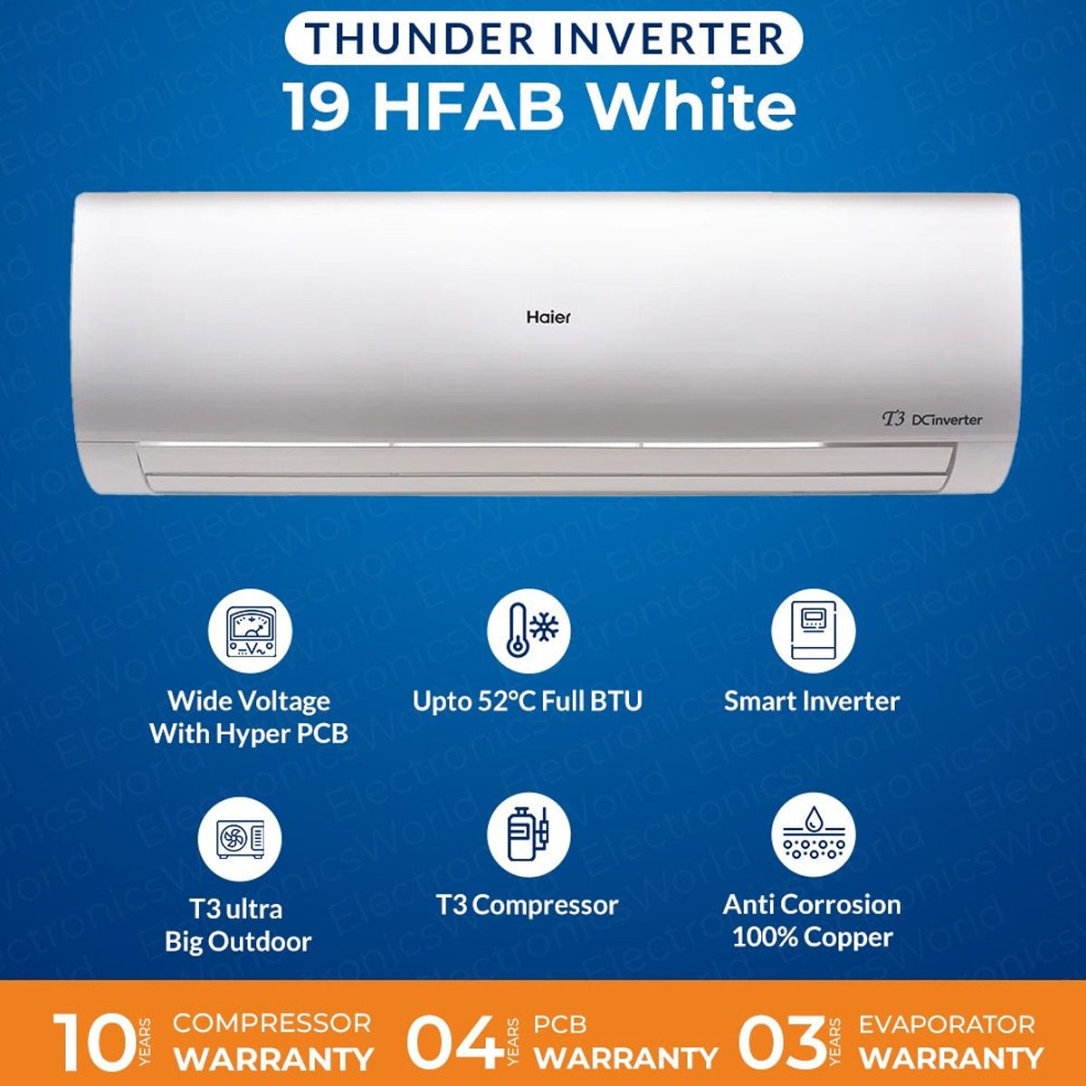 Haier 19HFAB-W T3 WHITE 1.5 TON DC INVERTER AC THUNDER SERIES