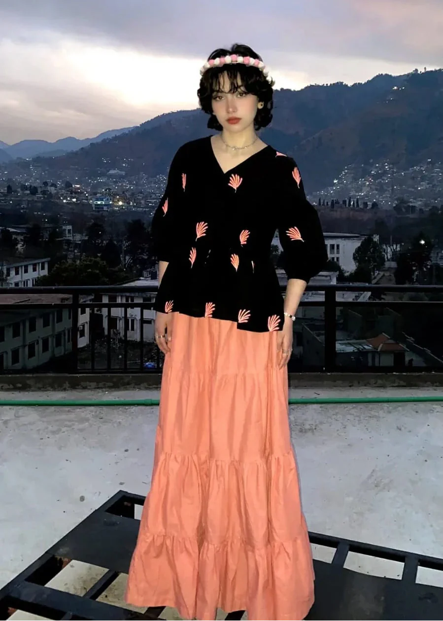 Urban Cut Black Cotton Embroidered  Shirt