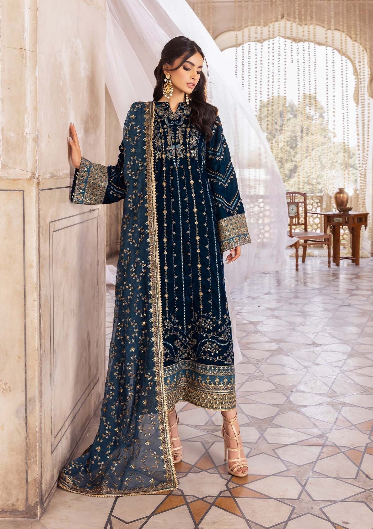 Baagh By Aik Atelier Unstitched 3 Piece Luxury Velvet Suit-LOOK 01
