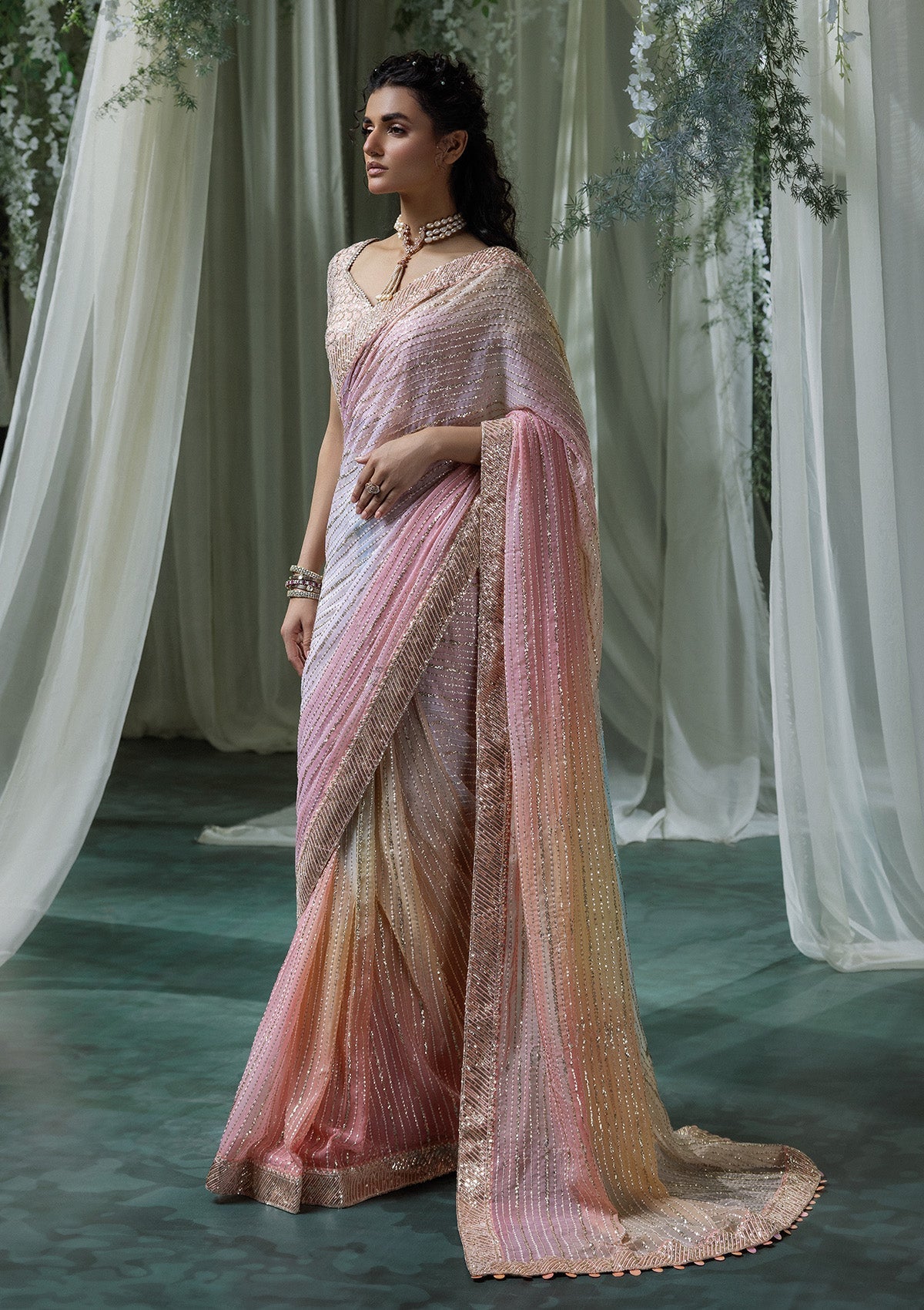 Aik Atelier Unstitched 3 Piece Formals Sari Edit Vol-01 Suit-LOOK 07