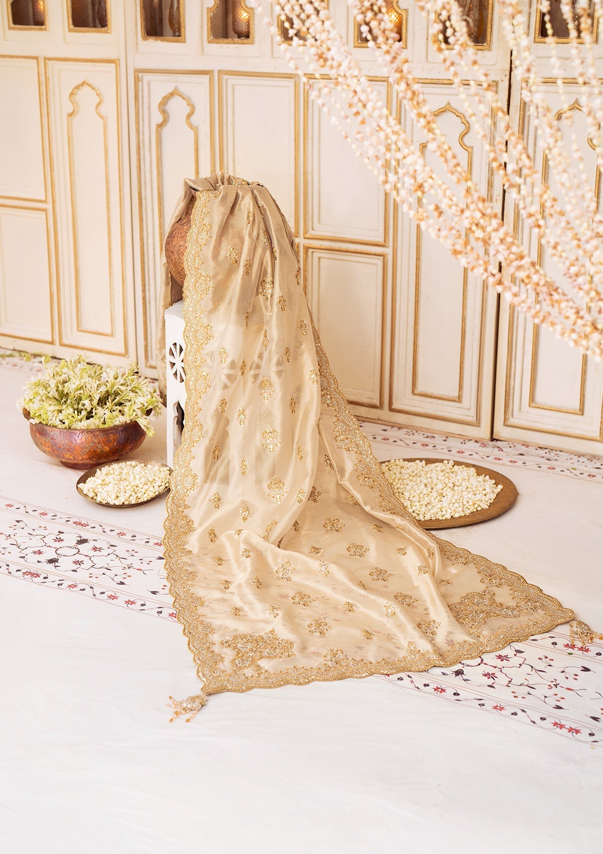 Aik Atelier Wedding Festive Shawl Vol-02-LIGHT GOLD TISSUE SHAWL