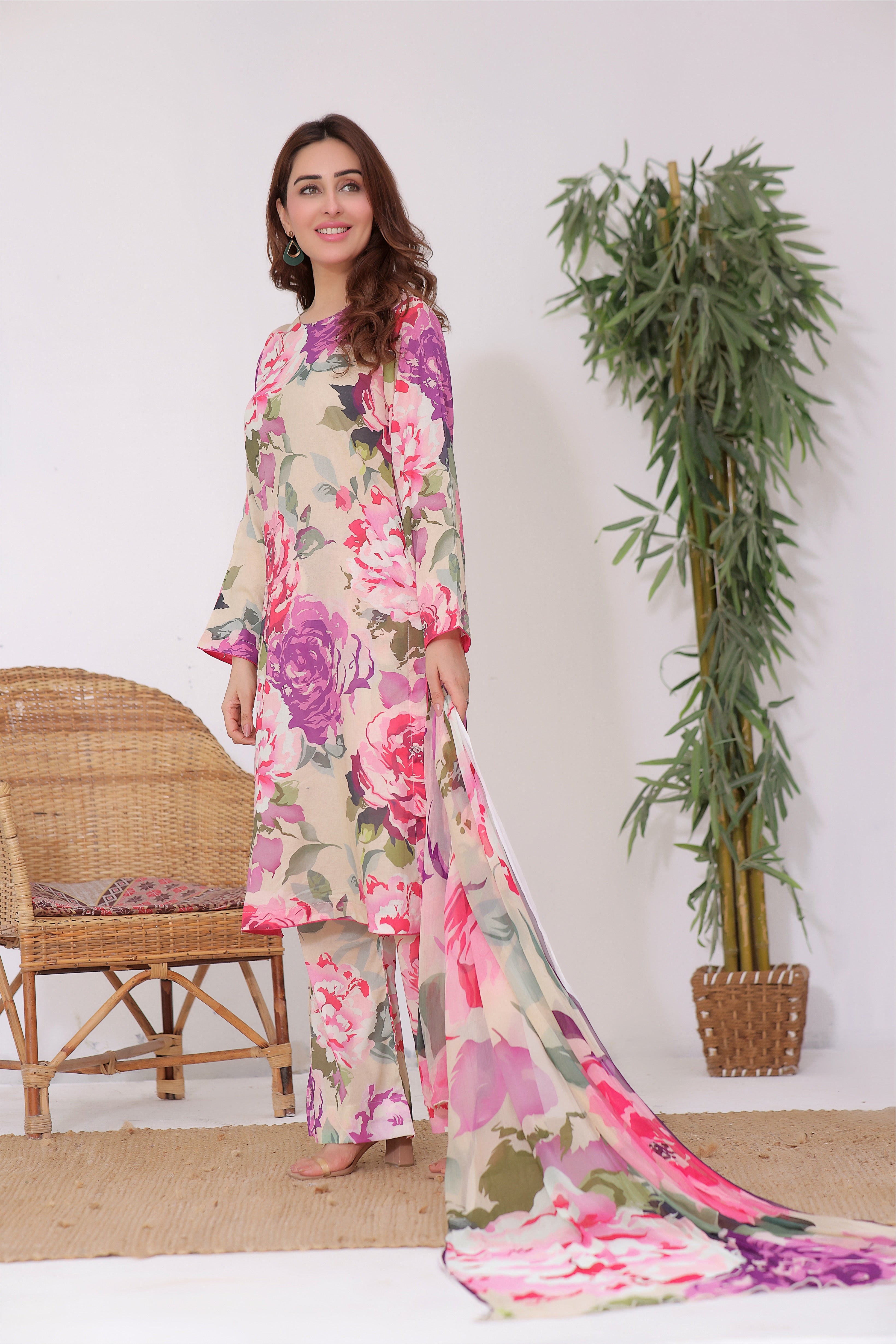Feathers Unstitched 3 Piece Digital Printed Lawn Summer Suit-AYSEL-FT255
