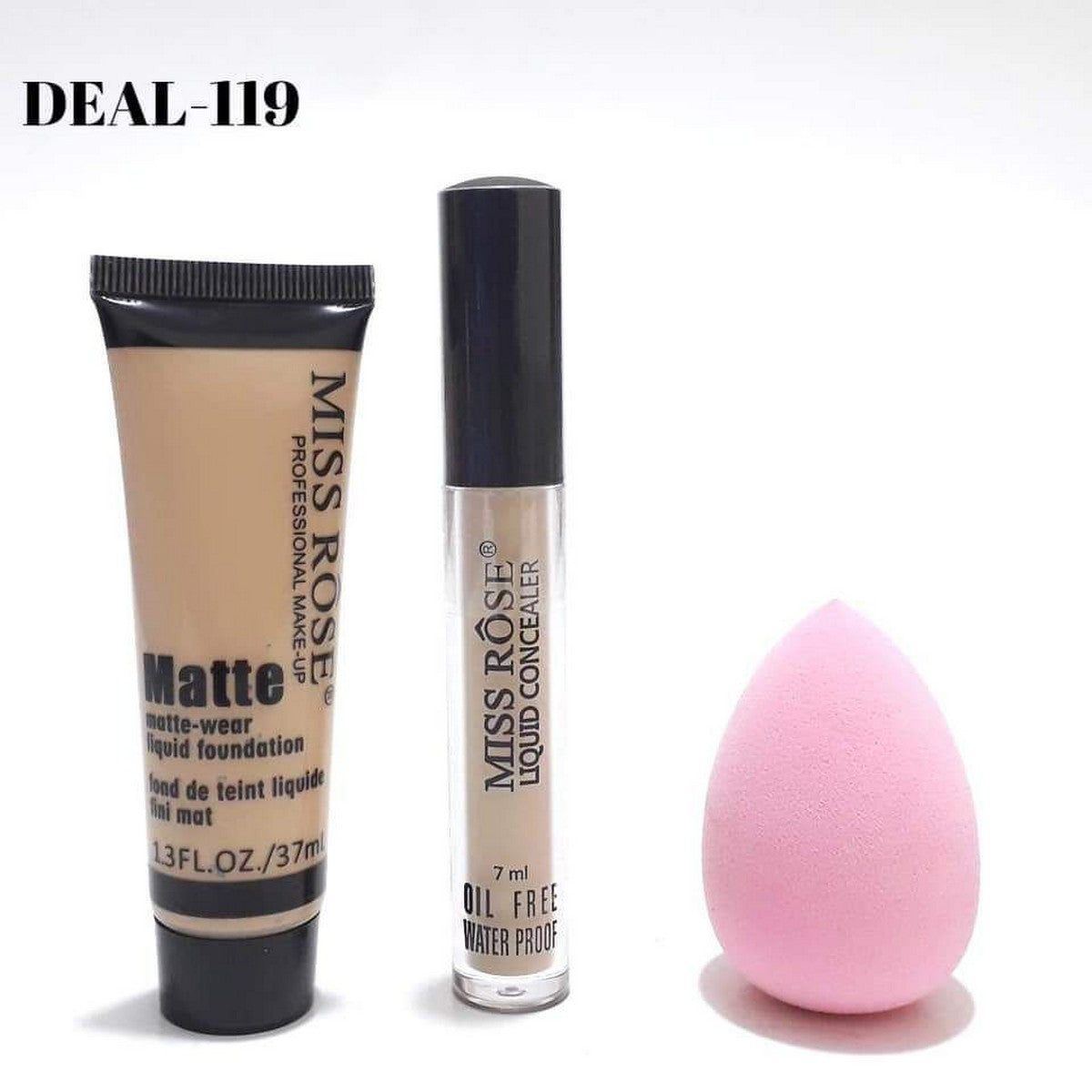 Miss Rose - Concealer , Matte Foundation And Blender - 3 Pcs Set-Fair - My Store