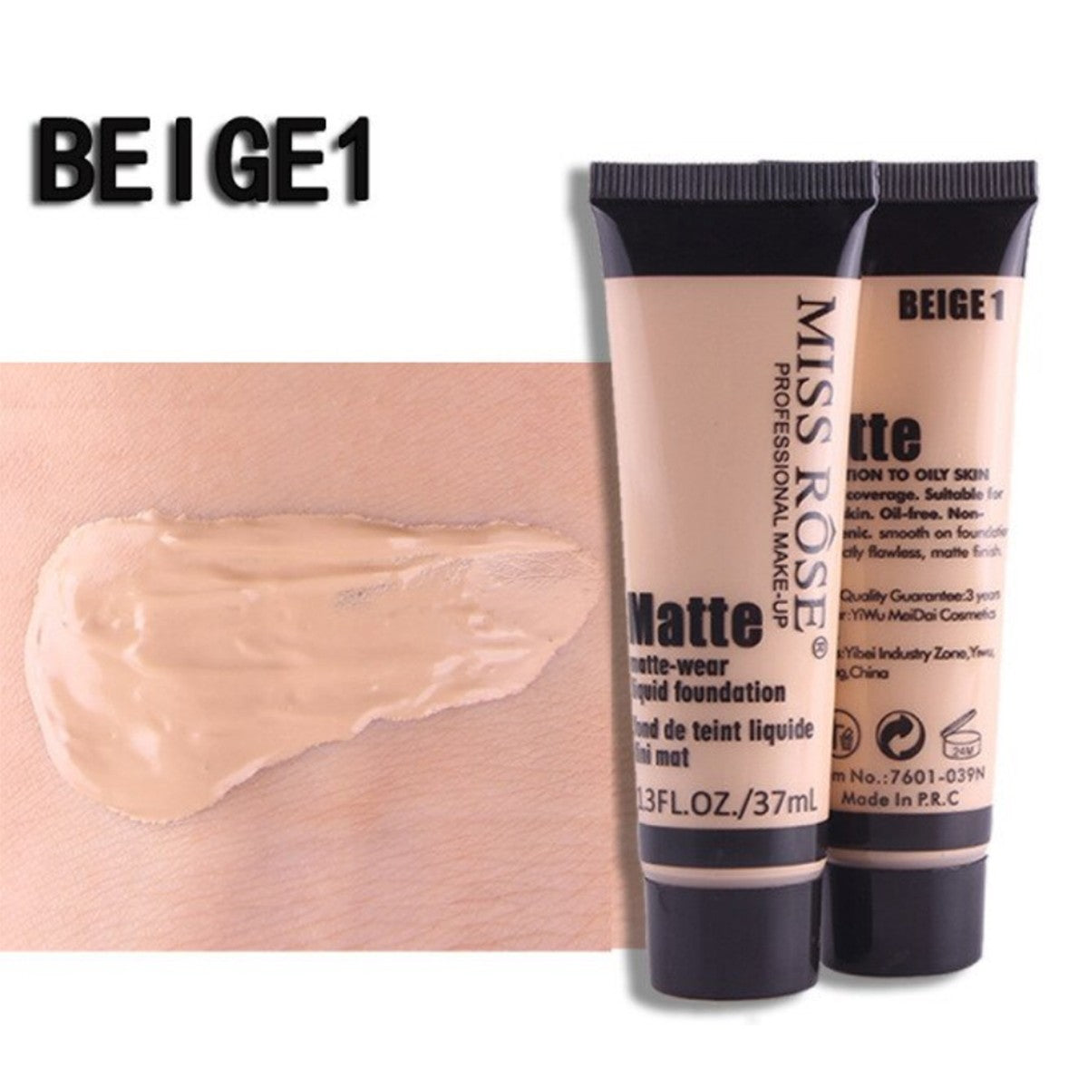 Miss Rose - Long Lasting Liquid Full Skin Coverage Soft Matte Foundation 37ml Beige-1 - My Store