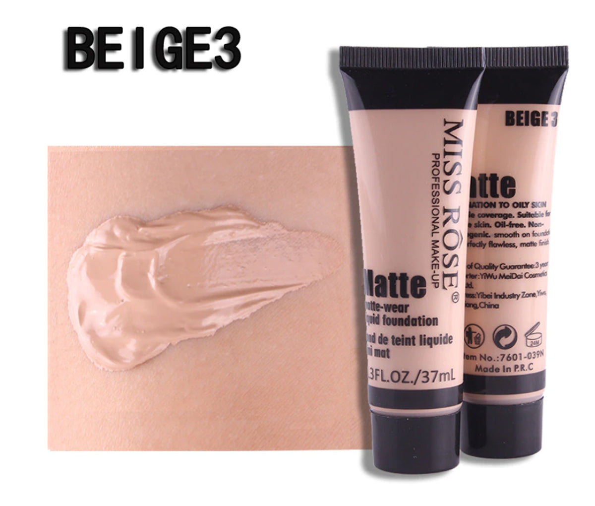 Miss Rose - Long Lasting Liquid Full Skin Coverage Soft Matte Foundation 37ml Beige-3 - My Store