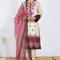 Zellbury Unstitched Lawn Collection Spring'22 Embroidered Shirt Shalwar Dupatta - Amber Beige - Textured Suit (WUC22E30460)