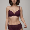 BLS - Everly Wired And Padded Lace Bra Set - Burgundy