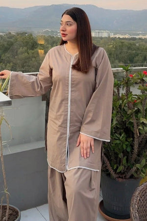 Urban Cut 2 Piece Cotton Embellished  Co- Ord Set with Farshi Shalwar