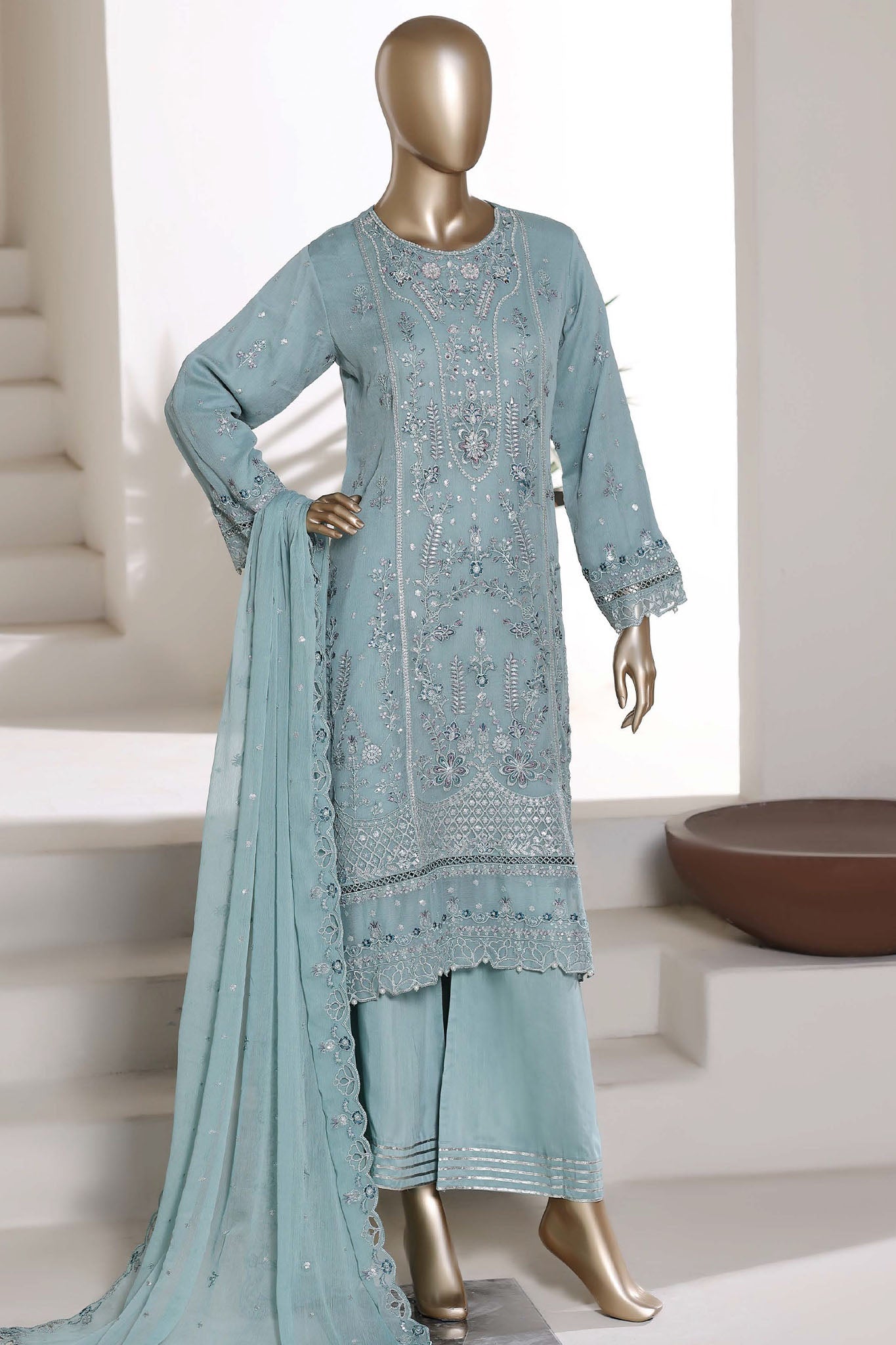 Afsany By Sada Bahar Stitched 3 Piece Luxury Chiffon Vol-01 Suit-CF-9 AZURE