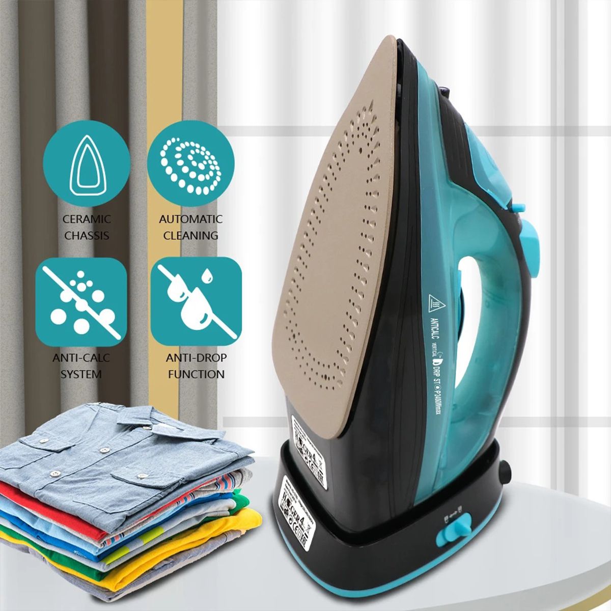 2400W Steam Iron 5 Speed Adjust Cordless Wireless Charging Portable Clothes Ironing Steamer Portable Ceramic Soleplate EU Plug - My Store