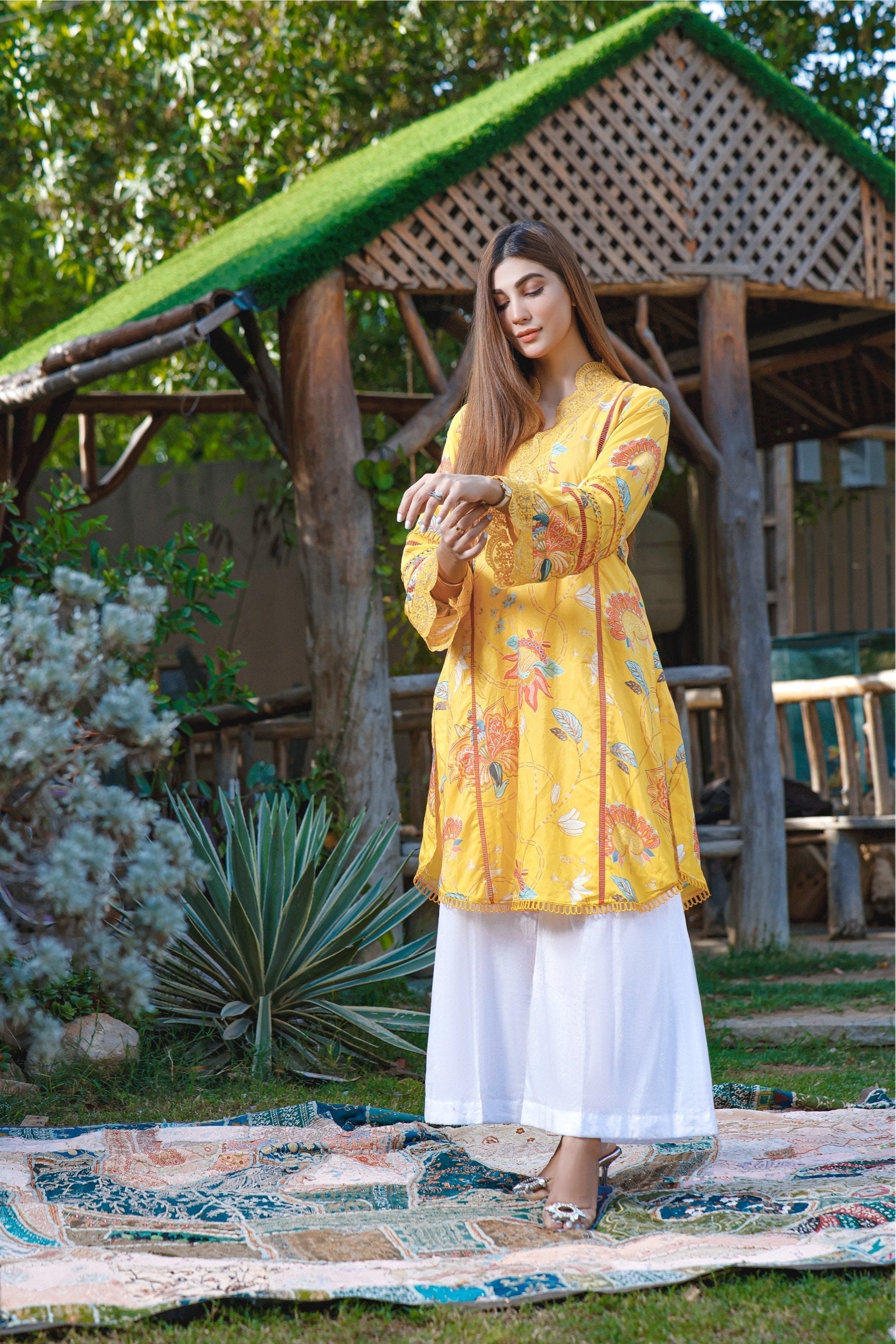 Feathers Unstitched 2 Piece Winter Collection-MERRY GOLD-FT-027