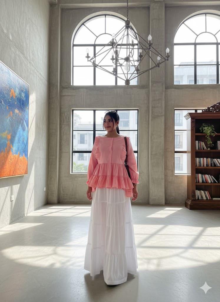 Urban Cut White Cotton Maxi Skirt for Women â€“ Elegant Tiered Long Skirt