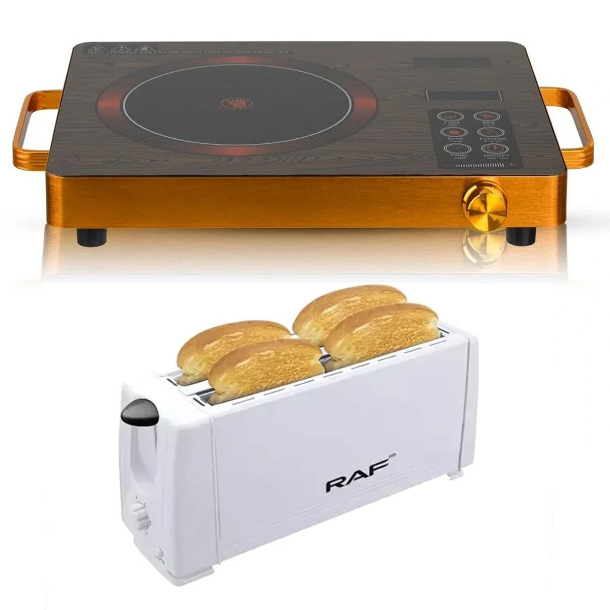 Ceramic Stove Electric Infrared Cooker (Random Color: Golden/Silver)+ RAF Bread Toaster 4 Slice R265 1200W - My Store