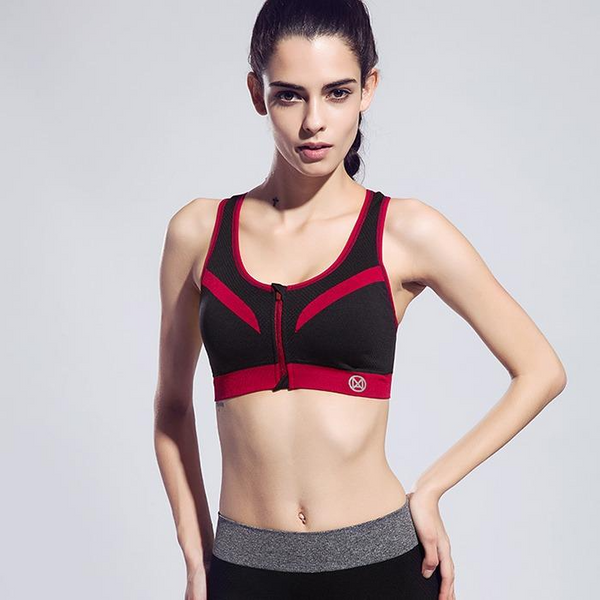 Zipper Push-Up Sports Bra Black