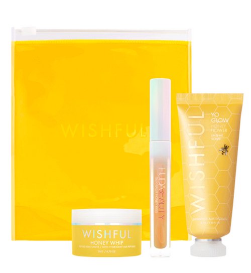 Huda Beauty X Wishful The Honey Bunch Set Enzyme Scrub+Silk Balm+Peptide Moisturizer