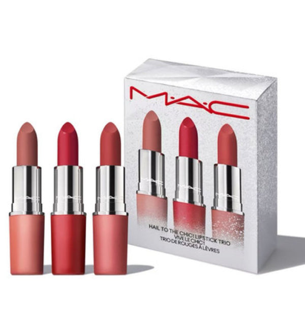Mac Hail To The Chic Lipstick Trio Set 707 Ruby Woo+931 Teddy+923 Stay Curious