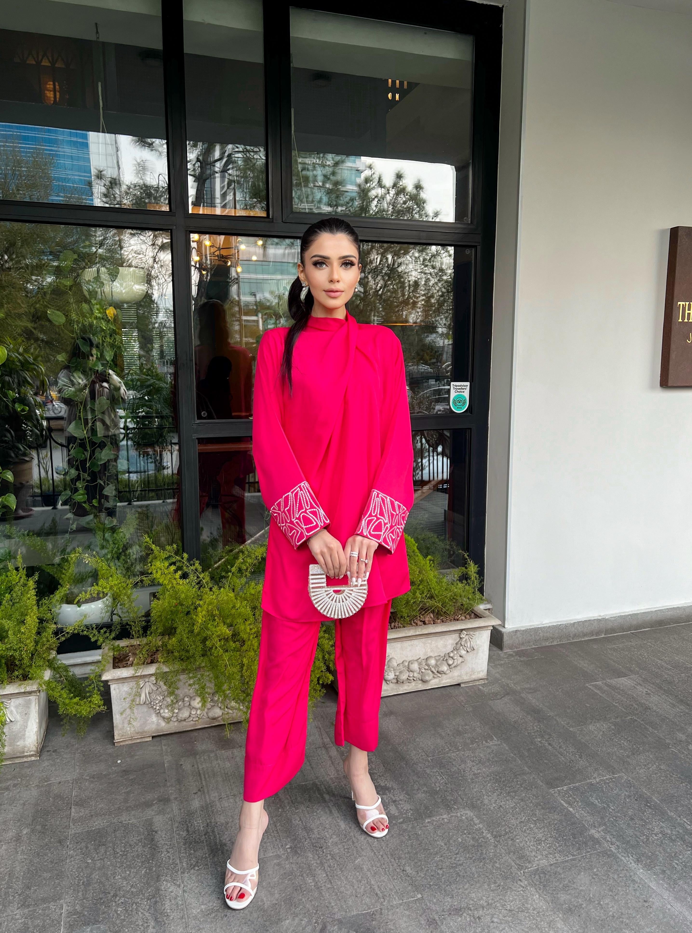 Manahils Stitched Pink Embroidered Knot Set